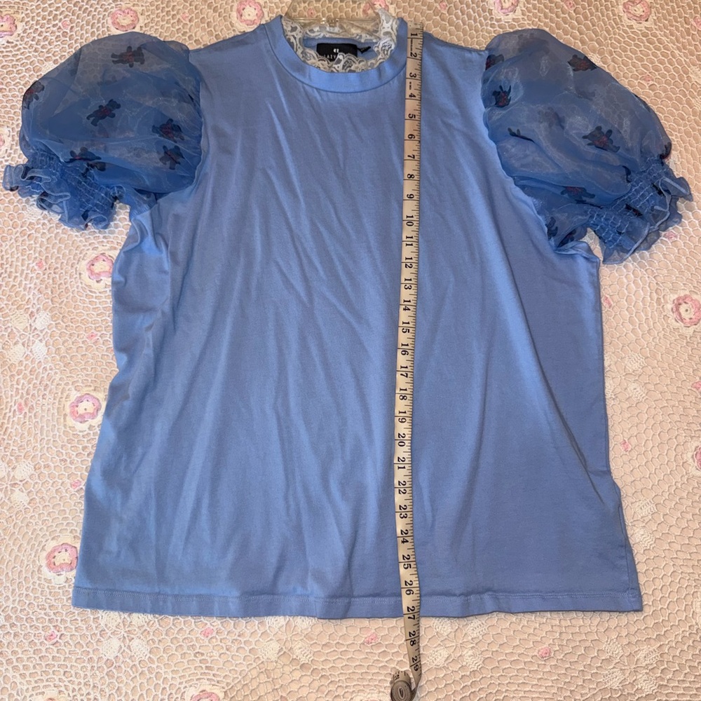 Lazy Oaf Blue Teddy Bear Puff Sleeve Top Size M View 6